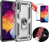 Samsung Galaxy A30S hoesje Schokbestendige ring armor met volledige schermdekking Screenprotector zilver