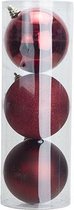 KERSTBALLEN SET 3 STUKS | KERSTVERSIERING | MIX DONKERROOD | D15 CM | KUNSTSTOF