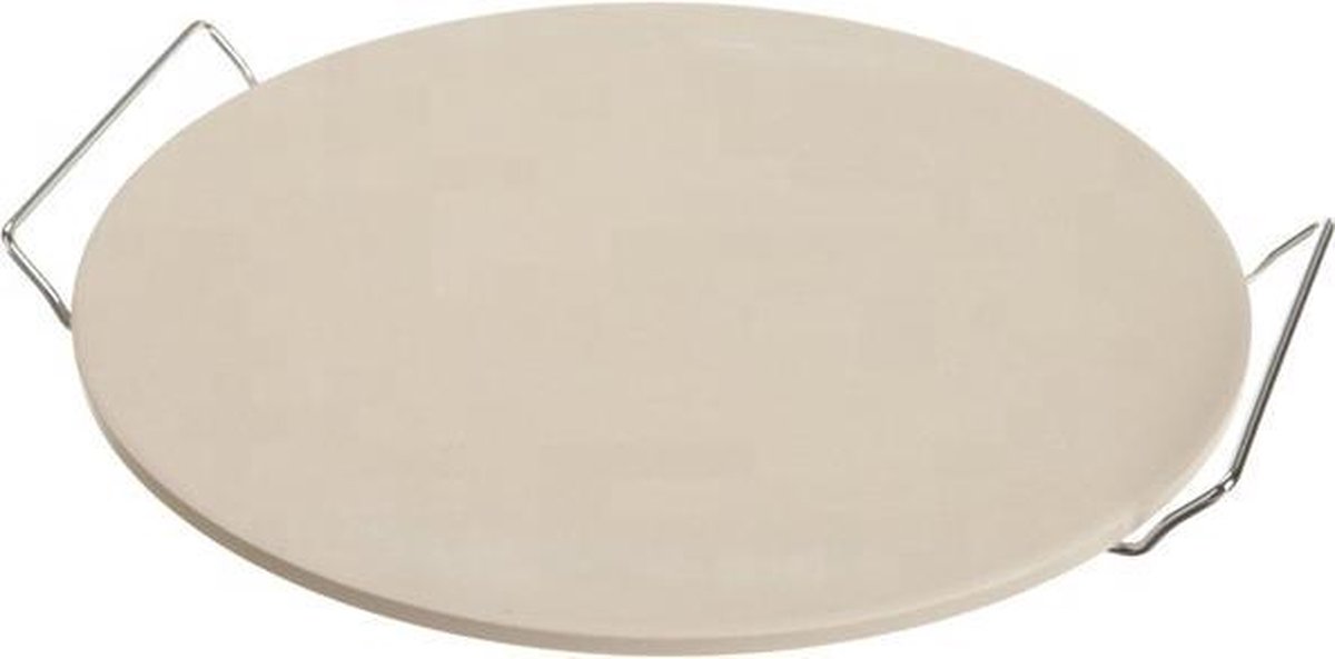 BunYa Pizzasteen met Serveerrek - Ø 33 cm - Dikte 1.1 cm - Cordieriet - Keramiek - Merkloos