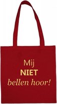 Shopper met opdruk “Wat een gezeik” Rode tas met gouden opdruk.