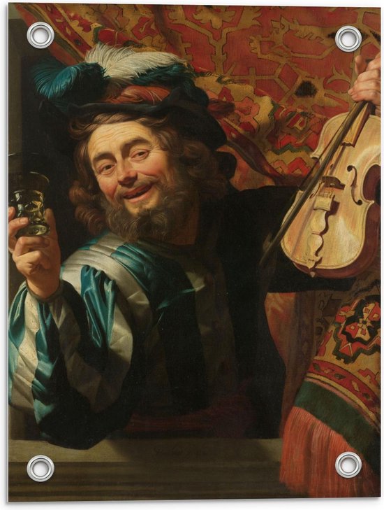 Tuinposter – Oude meesters - Een vrolijke vioolspeler, Gerard van Honthorst, 1623 - 30x40cm Foto op Tuinposter  (wanddecoratie voor buiten en binnen)