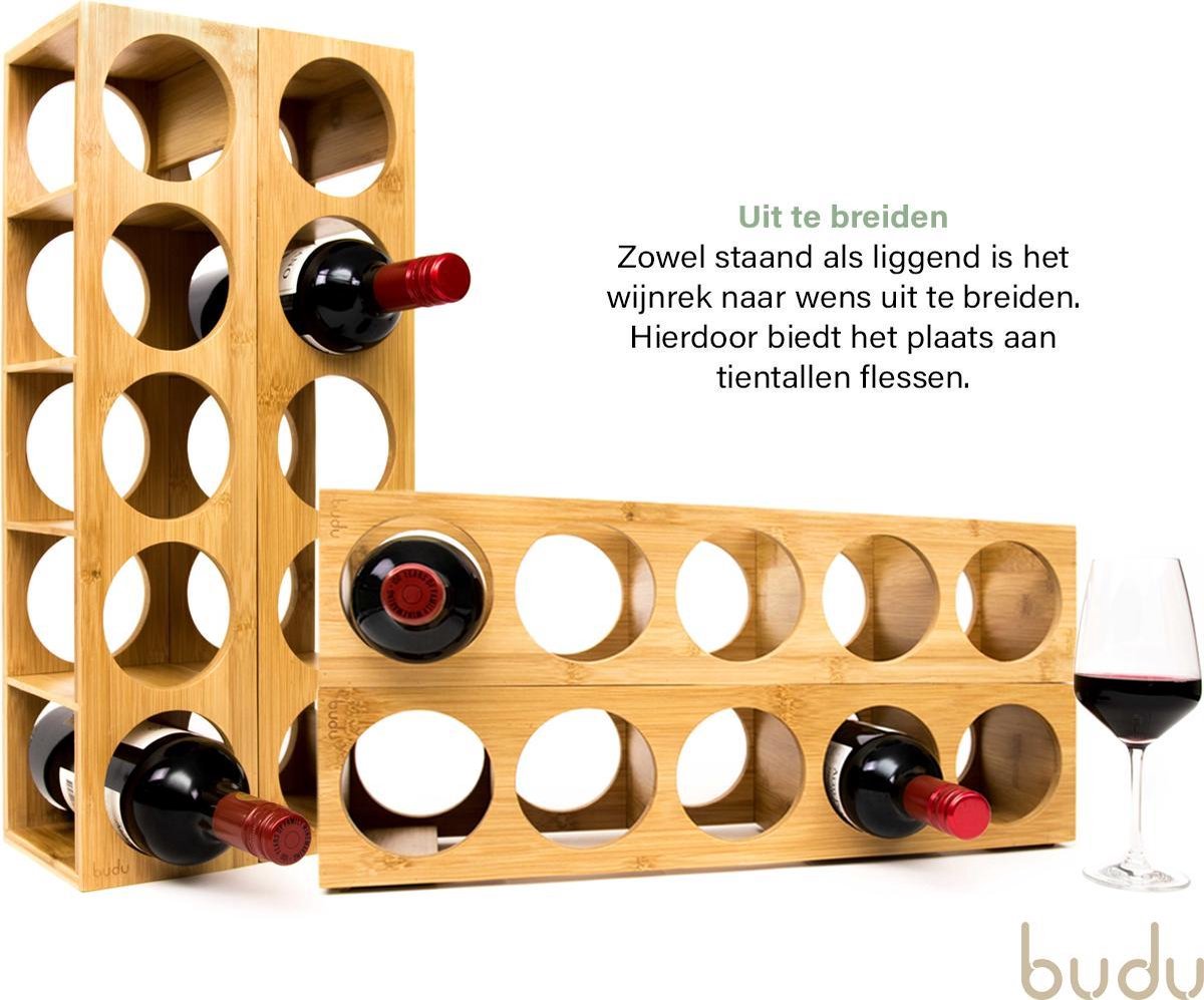 Budu Wijnrek Bamboe 5 flessen - Wijnrek hout - Stapelbaar - Uitbreidbaar - Houten wijnrek - Flessenrek - Bamboe wijnrekken - Wijnrek staand - Wijnfleshouder — cadeau in Wonen & Interieur - foto 7