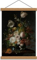 Schoolplaat – Oude meesters - Stilleven: bloemen in een glazen vaas, Rachel Ruysch - 30x40cm Foto op Textielposter (Wanddecoratie op Schoolplaat)