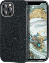 iPhone 12 / 12 Pro Hoesje - Glitter TPU backcover - zwart