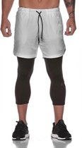 MVLOUS Sportbroek voor Heren - Lang - fitness broek met mobiel zak - 2 in 1 sportbroekje - Camo Groen - L