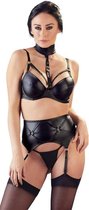 Cottelli Collection – Indrukwekkende Jarretel Wetlook Lingerie Set  – Maat 85B/L - Zwart