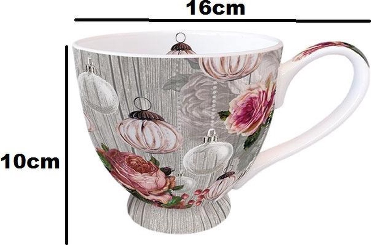 Ambiente - Roses And Baubles - mug - beker - 0.45ml - porcelein