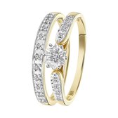Lucardi Dames Dubbele ring 20 diamanten 0,10ct - Ring - Cadeau - 14 Karaat Goud - Geelgoud
