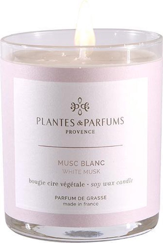 Plantes & Parfums White Musk Plantaardige Geurkaars - Poederige Geur - 180g - 40u