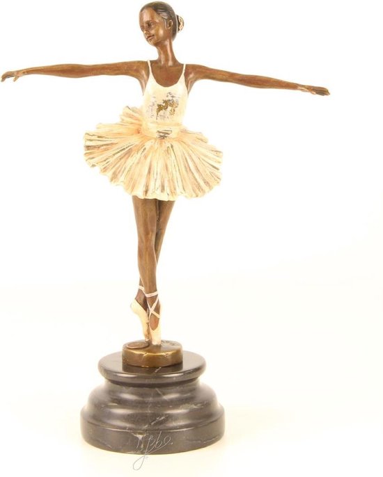 Beeld brons - Balletdanseresje - handbeschilderd - 28,7 cm hoog