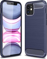 Apple iPhone 12 Mini hoesje - Gel case geborsteld metaal en carbonlook - Navy blauw - GSM Hoesje - Telefoonhoesje Geschikt Voor: Apple iPhone 12 Mini