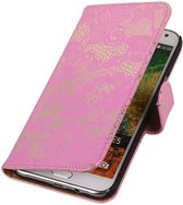 Wicked Narwal | Lace bookstyle / book case/ wallet case Hoes voor Samsung Galaxy E5 Roze