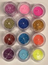 Nail Art - Nagel Glitters - Acryl - Gel - Gezicht - Ogen - Lippen - Lichaam - Diverse Kleuren - Set 12 Stuks x 10 ML