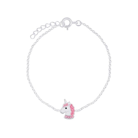 Joy|S - Zilveren eenhoorn armband roze kristal unicorn 14 cm + 3