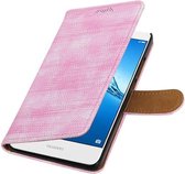 Wicked Narwal | Lizard bookstyle / book case/ wallet case Hoes voor Huawei Y7 / Y7 Prime Roze