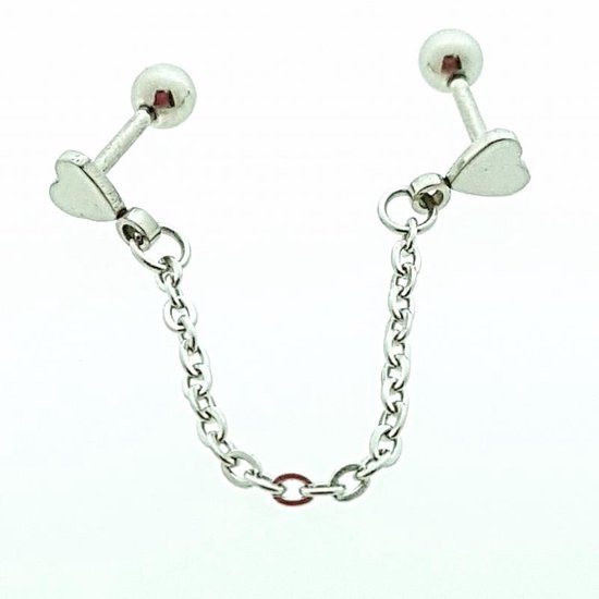 Helixpiercing met ketting hartjes