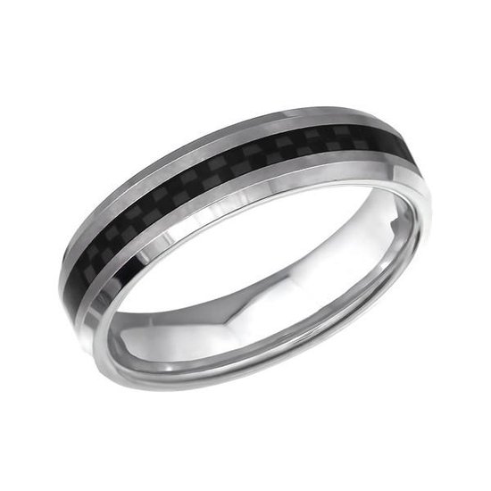 Ring Met Zwarte Streep Carbon Fiber Titanium Zwart