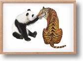 Poster tijger en panda - A4 - mooi dik papier - Snel verzonden! - tropisch - jungle - dieren in aquarel - geschilderd door Mies