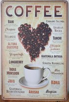 Koffie Soorten Coffee bonen Reclamebord van metaal METALEN-WANDBORD - MUURPLAAT - VINTAGE - RETRO - HORECA- BORD-WANDDECORATIE -TEKSTBORD - DECORATIEBORD - RECLAMEPLAAT - WANDPLAAT