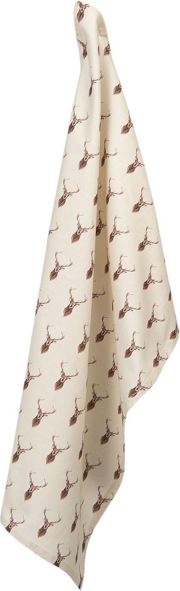 Clayre & Eef Theedoek 50x70 cm Beige Rood Katoen Hert