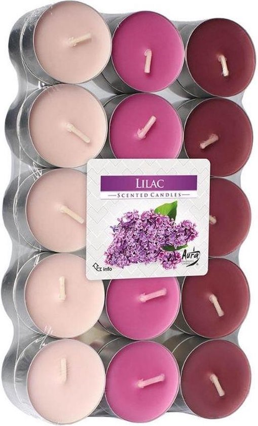 90x stuks Waxinelichtjes/theelichten lilac geurkaarsen 4 branduren - Woon accessoires kaarsen