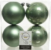 4x Salie groene kunststof kerstballen 10 cm - Mat/glans - Onbreekbare plastic kerstballen - Kerstboomversiering salie groen