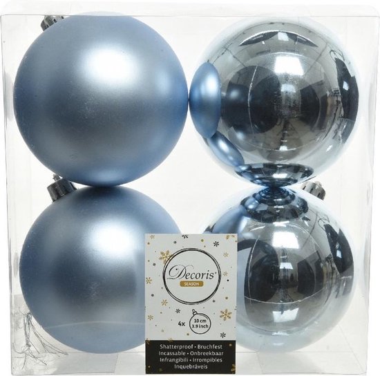 4x Lichtblauwe kunststof kerstballen 10 cm - Mat/glans - Onbreekbare  plastic... | bol.com