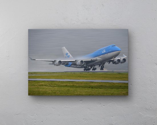 - Schilderij - Klm Boeing Take-off Inclusief Ophangplaatjes Luchtvaart Muurdecoratie - Multicolor - 60 X 40 Cm