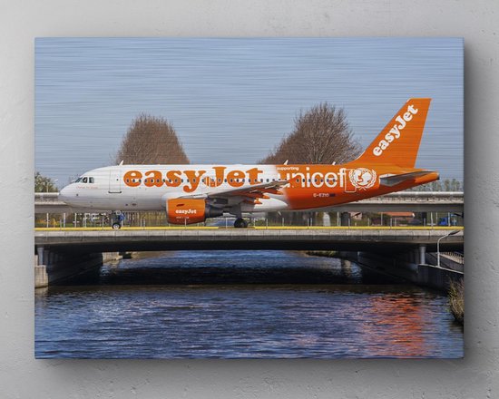 - Schilderij - Easyjet Airbus A Unicef Livery Inclusief Ophangplaatjes Luchtvaart Muurdecoratie - Multicolor - 80 X 60 Cm