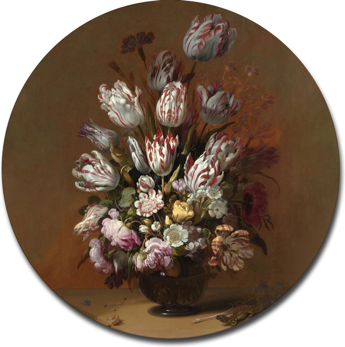 Muurcirkel Stilleven met bloemen - Hans Bollongier - 60x60 cm - Wandcirkel - Dibond - Aluminium