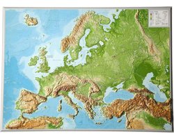 GeoReliëf Wandkaart Europa met voelbaar 3D reliëf, 77 x 55 x 2 cm