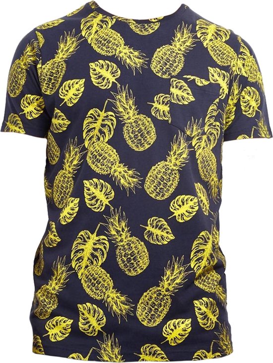 Brave Soul Heren Ananas Print Crew T-Shirt met halsband (Donkere marine /  geel) | bol.com