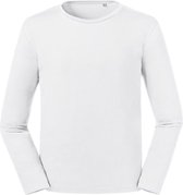 Russell Heren Puur organisch T-Shirt met lange mouwen (Wit)