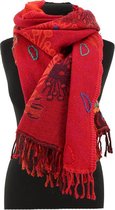 Rode wollen sjaal - 180 x 70 cm - Boiled wool - grof borduurwerk