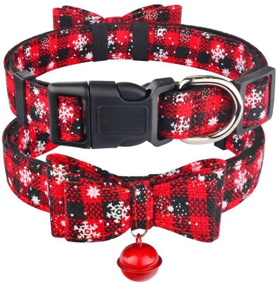 Halsband hond - verstelbaar - Leiband motief - katoen - kerst - kerstmis - rood -... bol.com