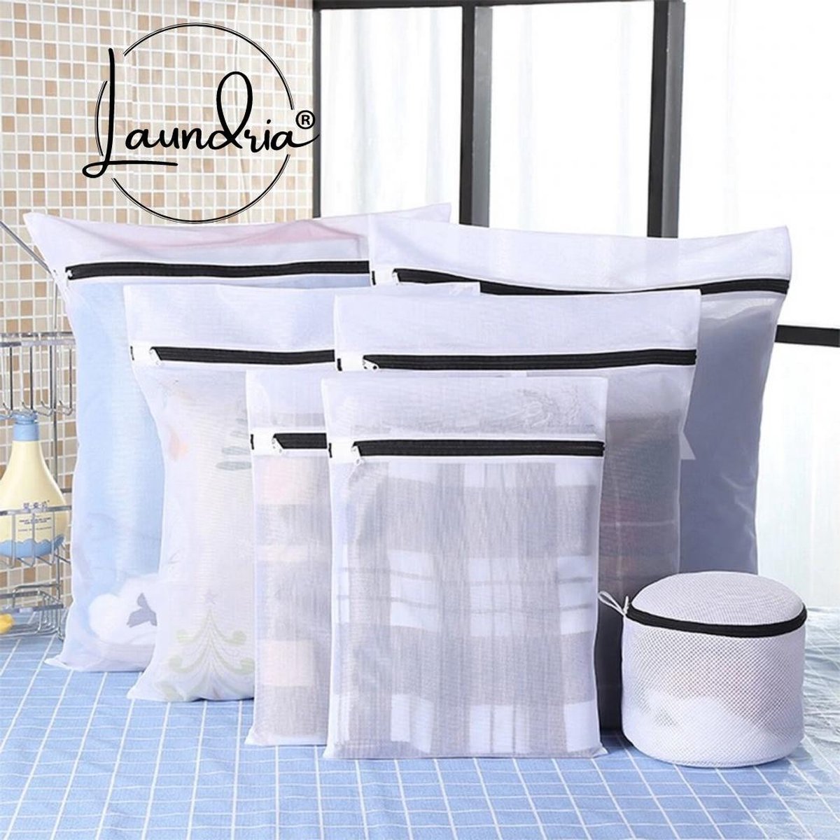 Goedkoopste Laundria® Waszakken – Waszak - Hoge Kwaliteit Waszakken - Set van 7 stuks – Waszakken met Rits – Wasgoed - Packing cubes - Bh waszakje – Waszakken Groot