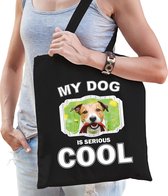 Dieren Jack russel terriers tasje katoen volw + kind zwart - my dog is serious cool kado boodschappentas/ gymtas / sporttas - honden / hond