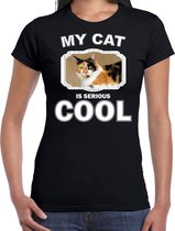 Lapjeskat katten t-shirt my cat is serious cool zwart - dames - katten / poezen liefhebber cadeau shirt L