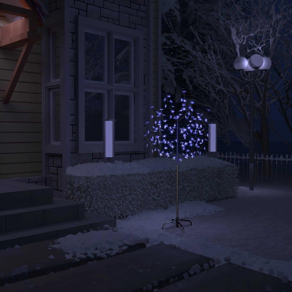 Kerstboom - Kunstkerstboom - Verlicht - 120 LED's - blauw licht - kersenbloesem - 150 cm