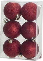 Kerstballen - Rood - Set van 6 - Glitter - Kerstversiering - Kerstboom