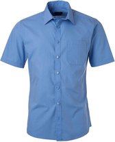 James and Nicholson Herenshort Poplin Shirt met korte mouwen (Aqua Blauw)