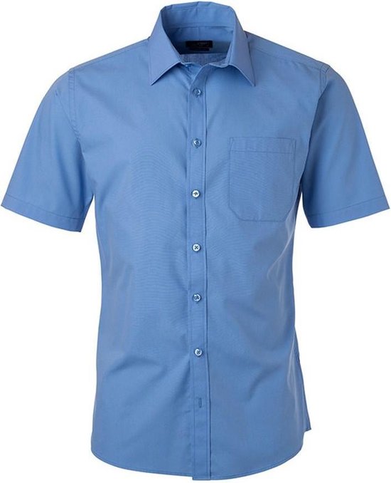 Daiber Herenshort Poplin Shirt met korte mouwen (Aqua Blauw)