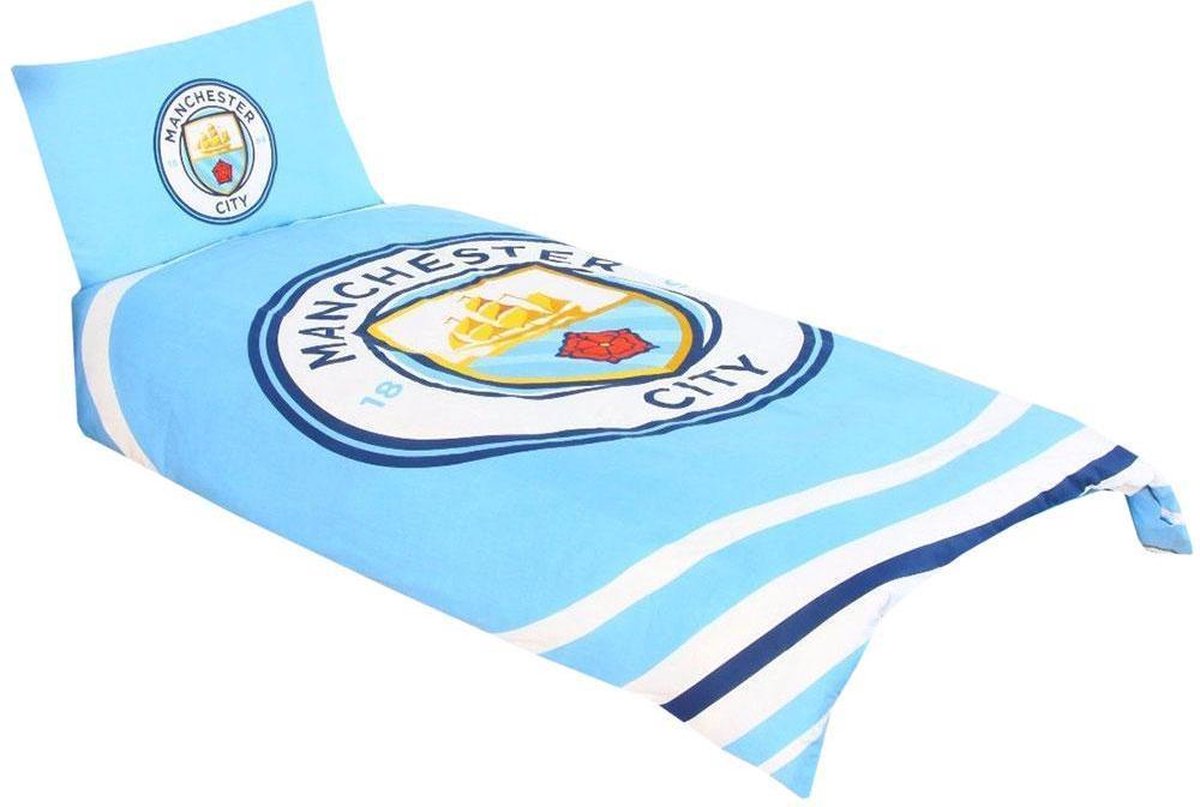 Manchester City FC Pulse Single Dekbed Set (Blauw/Wit)