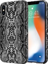 Guilty Grey Snake Print geschikt voor Apple iPhone X / Xs hoesje - wit-grijs