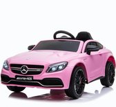 Mercedes Benz C63 AMG 12 volt Elektrische Kinderauto met Rubberen banden, Leren zitje en Afstandsbediening (Roze)