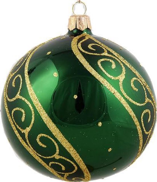 Stijlvolle Groene Glanzende Kerstballen met mooie Gouden Decoratie - Doosje  van zes... | bol.com