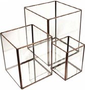 Dôme Deco - Vitrine /kaarshouder, Set van 3 - Glas Brons H 25 cm - H 20 cm -H12 cm