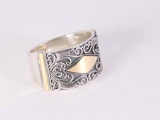 Bague traditionnelle en argent sculpté avec décorations en or 18 K - taille 17