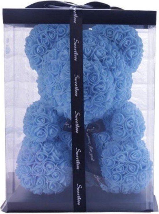 Rozen beer blauw | 25cm | Rose Bear | geschenk | Valentijn Cadeau | babyshower | kraamcadeau | handgemaakt | kunstbloemen Rose Teddy bear | Inclusief Giftbox |