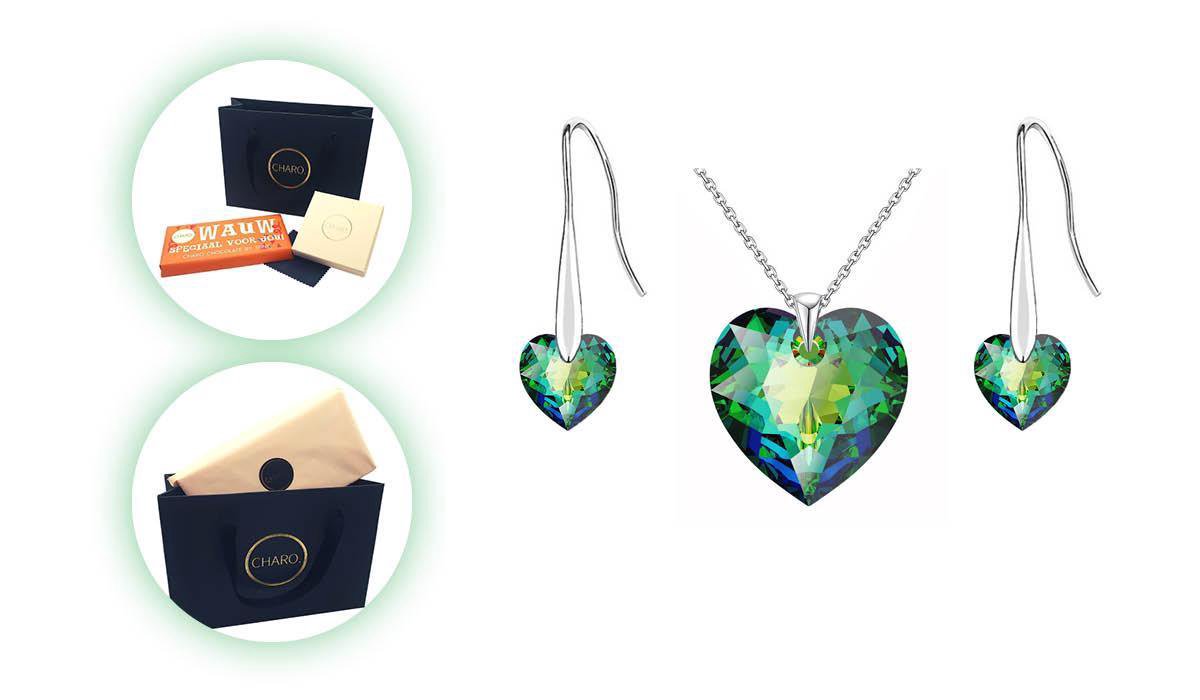 CHARO Cadeau Voor Vrouw - Swarovski - Sieraden sets - Groen - Zilver